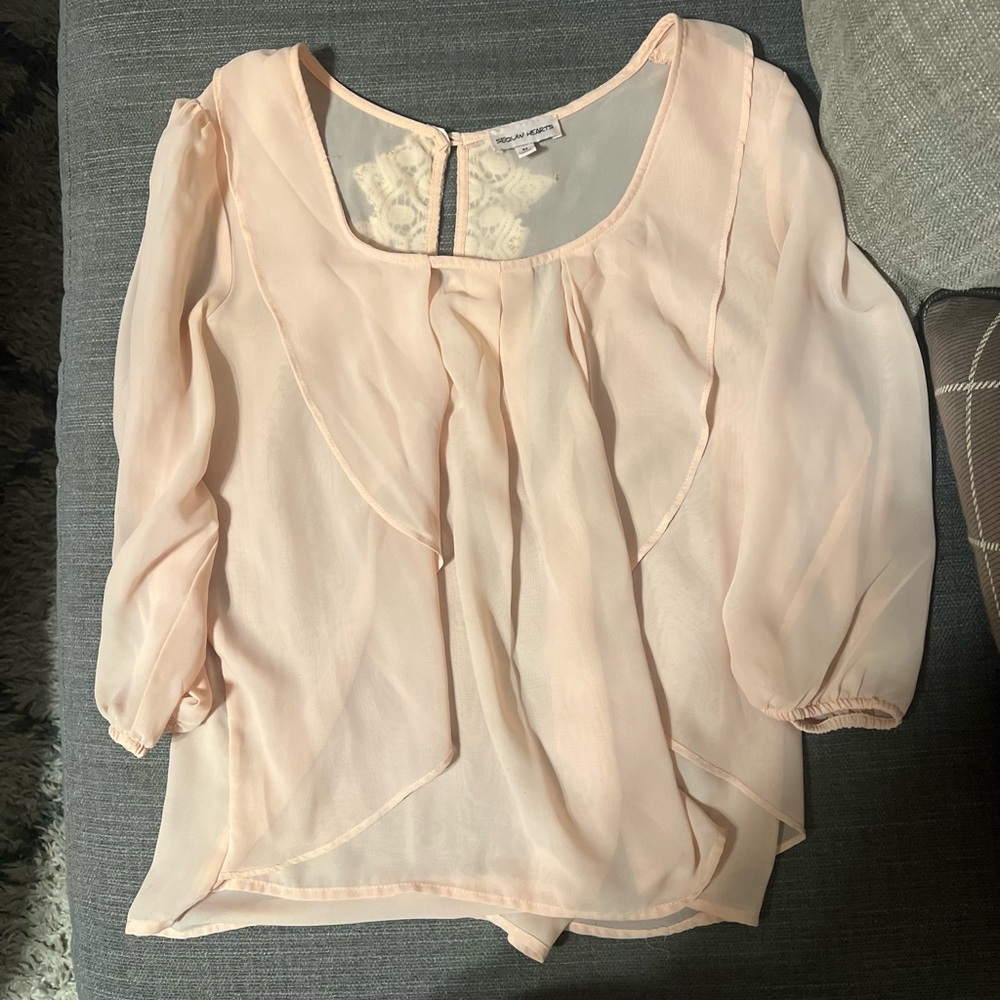 Sequin Hearts Light Pink Chiffon Blouse